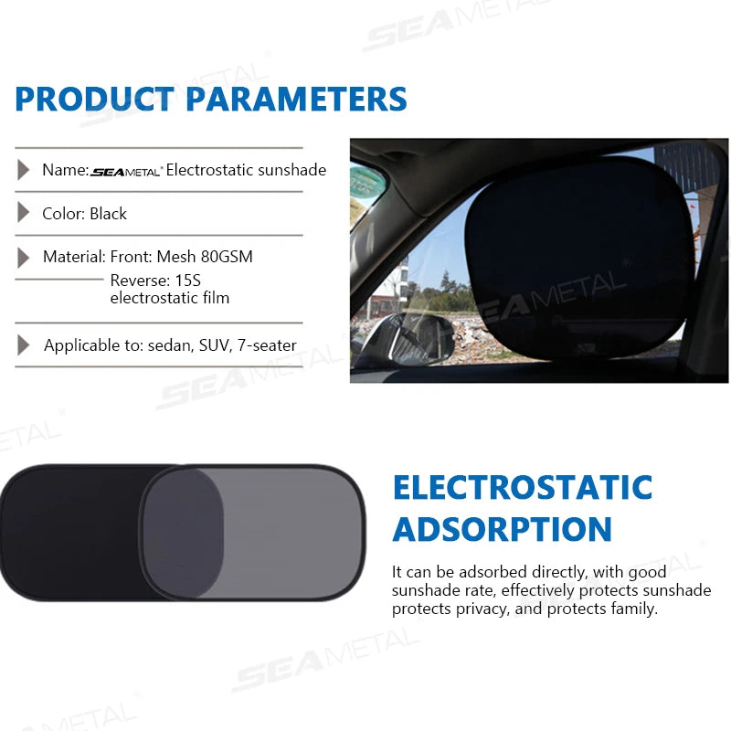 SEAMETAL 2PCS Car Electrostatic Sunshade UV Protector Self Adhesive Car Side Window Mesh Sun Visor Summer Protection Film 50x30