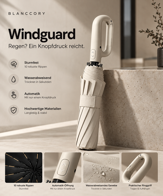 BLANCCORY Windguard – Automatik-Regenschirm mit Ringgriff